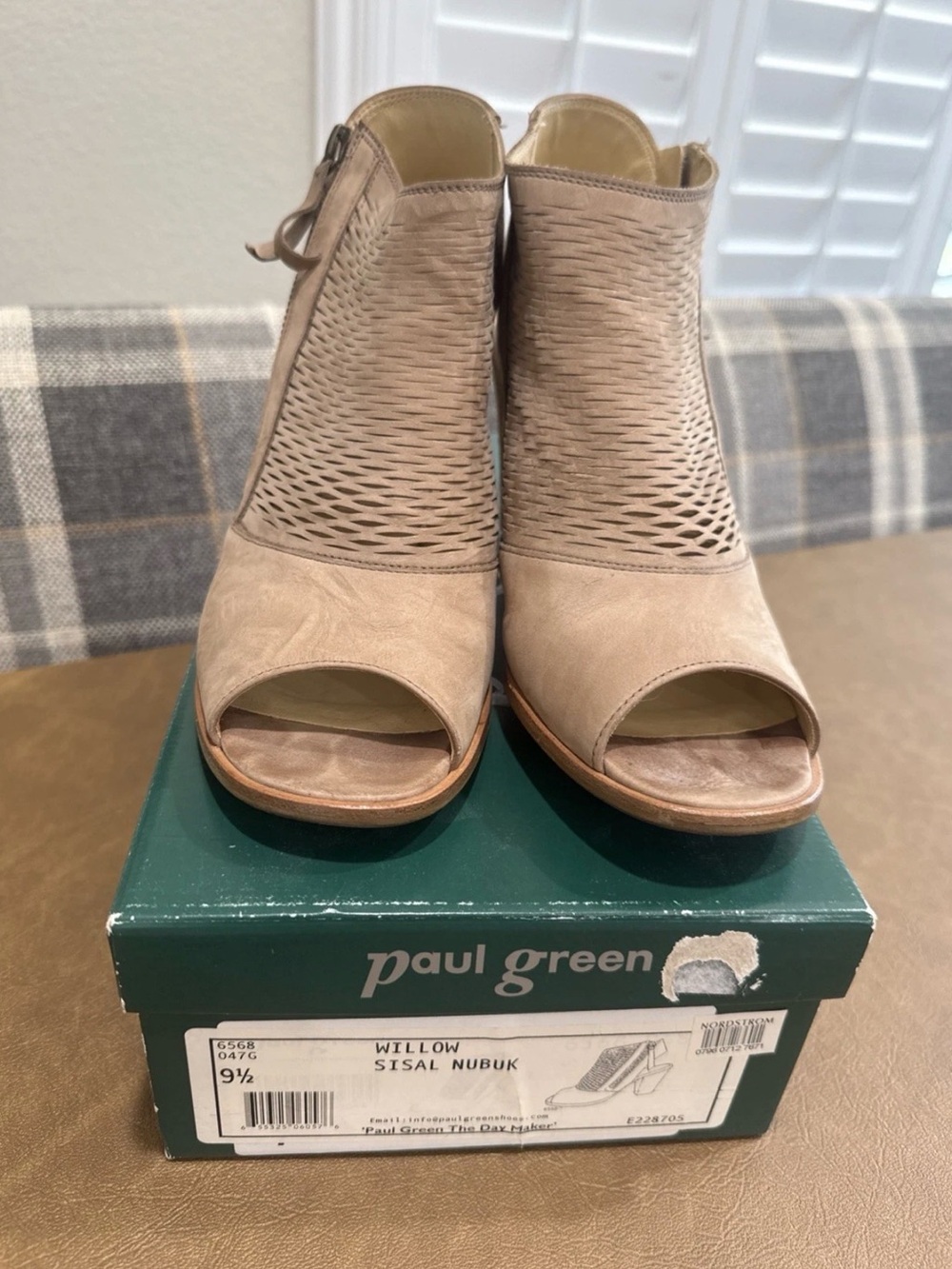 Paul Green Women's 9.5 M Willow Sisal Nubuk Block Heel Sandals Open Toe Booties
